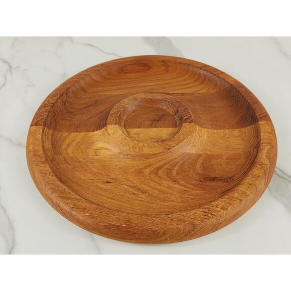 Kalmar Teak Wood Dip & Chip Platter Serving Tray Center Piece 12" Thailand Vtg - Picture 4 of 14